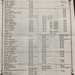 Becky's Kitchen - Here's the price list for their cakes and pastries effective February 2016.