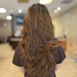 Very high layers for super long hair to bring maximum volume
