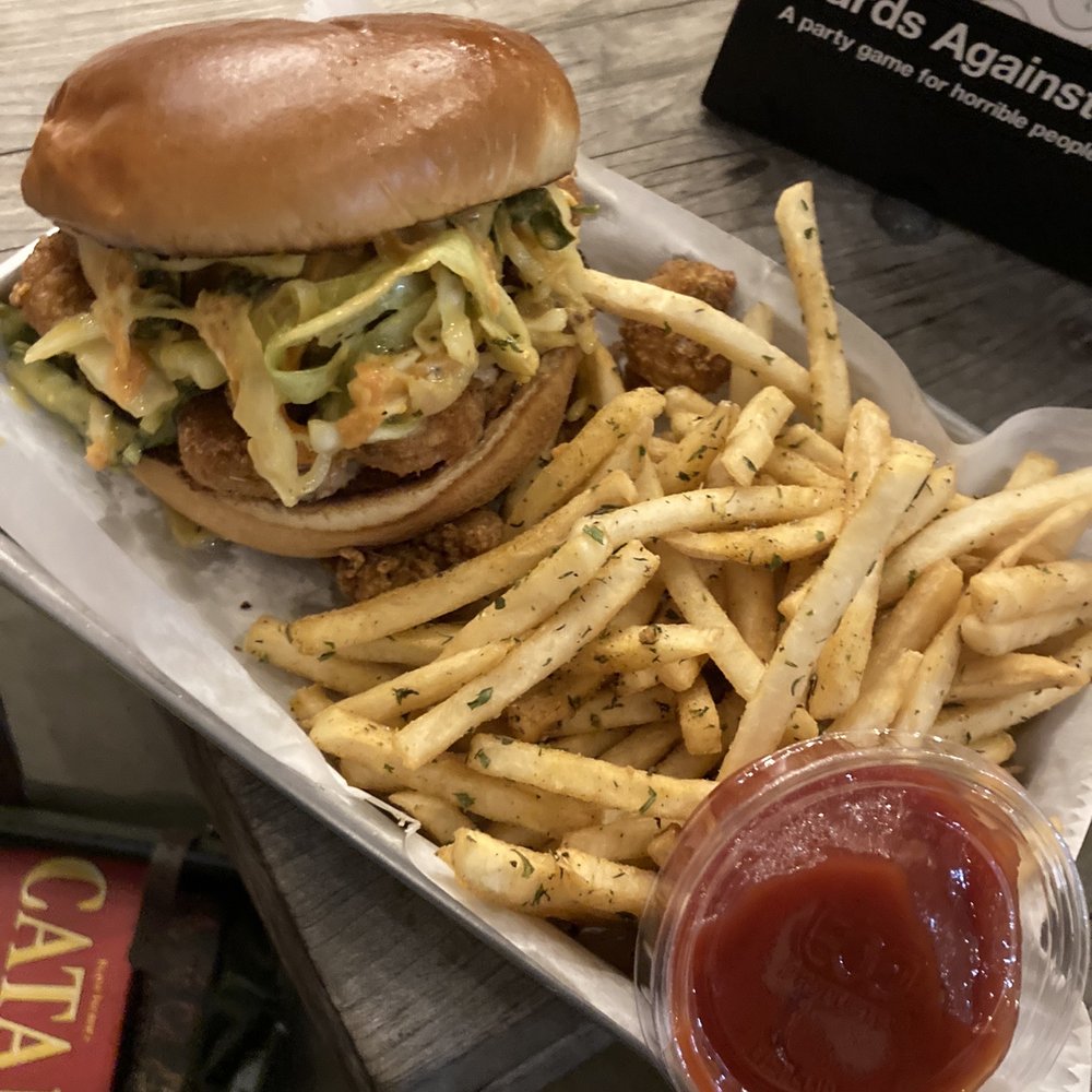 Fullsteam - Shrimp Burger and fries - Breweries Near Me - Durham, North Carolina Fullsteam - Shrimp Burger and fries - Breweries Near Me - Durham, North Carolina