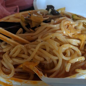 Cham Korean Food - Jjongppong after I put in the noodles (it's a lot) - Korean Near Me - Santa Ana, California