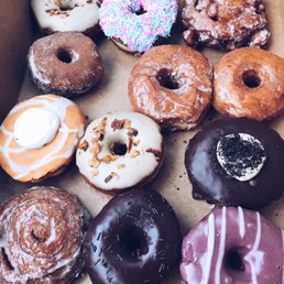 Roll call: maple bacons, v&c sprinkle, cronut, swt potato marsh, mudslide, blk cherry, cinn roll, orang creamsicle, plain glazed Roll call: maple bacons, v&c sprinkle, cronut, swt potato marsh, mudslide, blk cherry, cinn roll, orang creamsicle, plain glazed