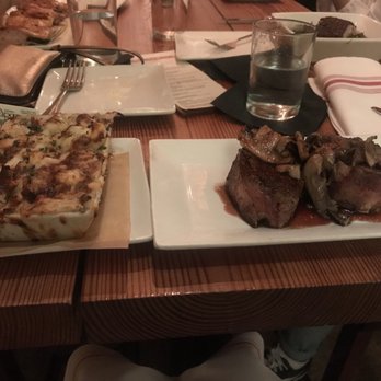 Salty Sow - Cauliflower & Wild Rice Casserole (left), Petite Bone-In filets (right) - American Near Me - Austin, Texas