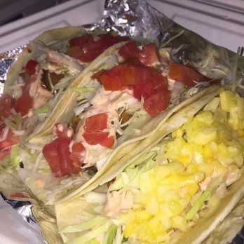 Bubba’s Burrito Bar - Fish tacos and a shrimp taco. Literally best fish tacos I've had in my life. Shrimp was really good also - Tacos Near Me - Islip, New York