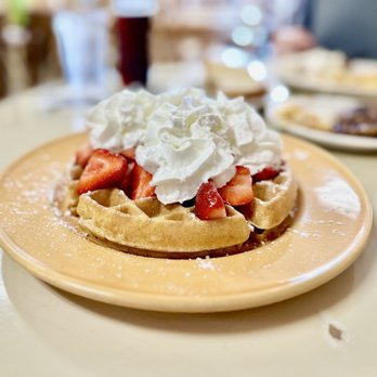David's Restaurant & Delicatessen - Strawberry Waffle (Belgian waffle with Strawberries, whipped cream, and powdered sugar) - Delis Near Me - Fort Bragg, California David's Restaurant & Delicatessen - Strawberry Waffle (Belgian waffle with Strawberries, whipped cream, and powdered sugar) - Delis Near Me - Fort Bragg, California