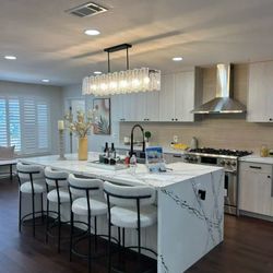 FGY Stone & Cabinet II - Waterfall quartz countertops, 100% waterproof flooring