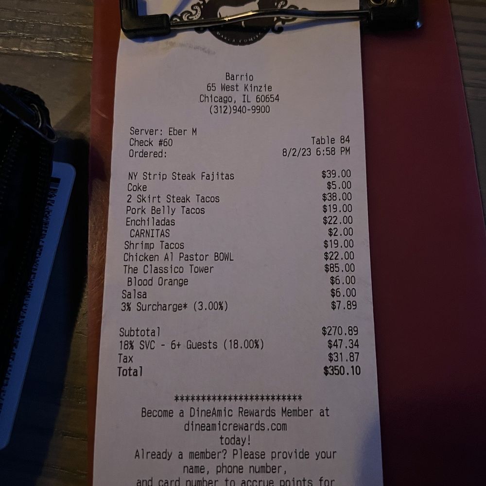 Barrio - Receipt - Mexican Near Me - Chicago, Illinois
