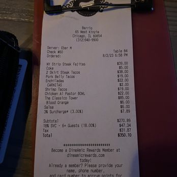Barrio - Receipt - Mexican Near Me - Chicago, Illinois Barrio - Receipt - Mexican Near Me - Chicago, Illinois