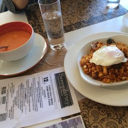 SerendiPity - Migas del Pastor conHuevo Frito breadcrumbs with fried egg Salmorejo con virutas deJamon yhuevo duro Salmorejo with ham and hard boiled eggs