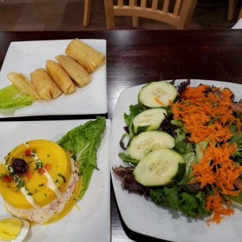 Peru Cuisine - Yuca fries, garden salad and seafood platter - Peruvian Near Me - Middletown, New York