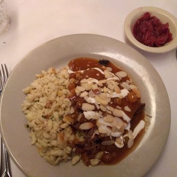 Mader's - Rheinischer Sauerbraten with red cabbage on the side - German Near Me - Milwaukee, Wisconsin