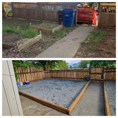 front yard remodeling - this project was super fun. they wanted a nice rustic fence, color changing solar lights and easy maintaince yard