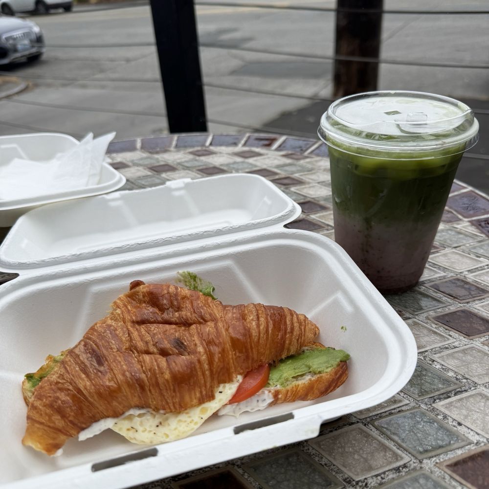 Ugly Mug Cafe & Coffee Roasters - Interbay - Croissant Egg Sandwich & strawberry matcha - Coffee & Tea Near Me - Seattle, Washington Ugly Mug Cafe & Coffee Roasters - Interbay - Croissant Egg Sandwich & strawberry matcha - Coffee & Tea Near Me - Seattle, Washington