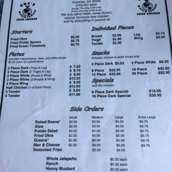 Gus's World Famous Fried Chicken - Menu pg 1 - Chicken Shop Near Me - Chamblee, Georgia Gus's World Famous Fried Chicken - Menu pg 1 - Chicken Shop Near Me - Chamblee, Georgia
