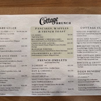 The Cottage - Menu - Breakfast & Brunch Near Me - Pigeon Forge, Tennessee