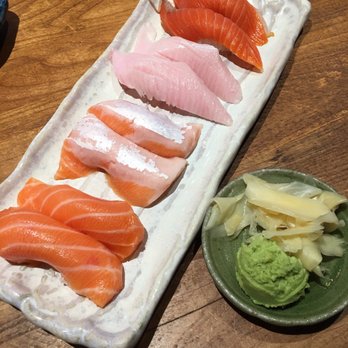 Amakara - Nigiri from left to right: salmon, salmon belly, hamachi belly, sockeye salmon - Sushi Bars Near Me - Dublin, California Amakara - Nigiri from left to right: salmon, salmon belly, hamachi belly, sockeye salmon - Sushi Bars Near Me - Dublin, California