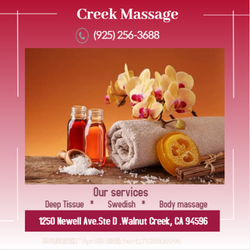 Creek Massage - Our traditional full body massage in Walnut Creek, CA includes a combination of different massage therapies like  Swedish Mas...