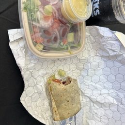 Lamb & beef burrito with Greek salad (no cheese) Lamb & beef burrito with Greek salad (no cheese)