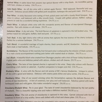 Sleeping Giant Fruit Winery - Fruit wine tasting menu - Wineries Near Me - Summerland, British Columbia