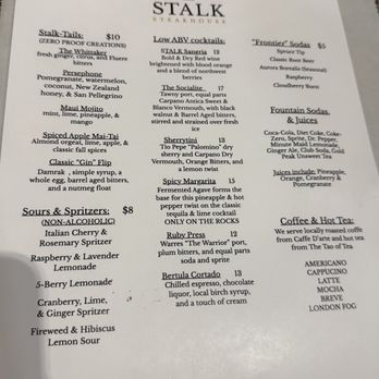 Stalk Steakhouse - Mocktails list - Steakhouses Near Me - Eagle River, Alaska
