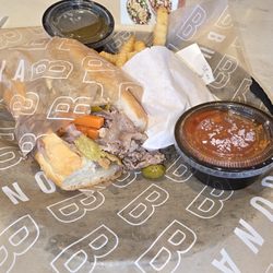 Buona - Kid's size Italian Beef Sandwich with spicy giardiniera