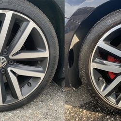 Dwyer's Automotive Detail And Services - A close up of the rim and tire before and after with dressings