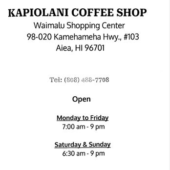 Kapiolani Coffee Shop - Jan 2025 - Diners Near Me - Aiea, Hawaii Kapiolani Coffee Shop - Jan 2025 - Diners Near Me - Aiea, Hawaii