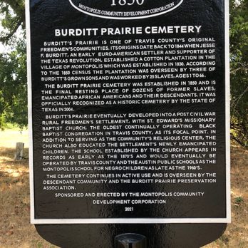 Burdette Prairie Cemetery - Historical sign at the location - Landmarks & Historical Buildings Near Me - Austin, Texas Burdette Prairie Cemetery - Historical sign at the location - Landmarks & Historical Buildings Near Me - Austin, Texas