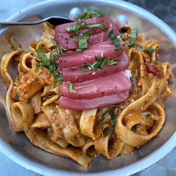 Carmelina's - Tonno con Pesto Siciliano e Fusilli - Italian Near Me - Boston, Massachusetts Carmelina's - Tonno con Pesto Siciliano e Fusilli - Italian Near Me - Boston, Massachusetts