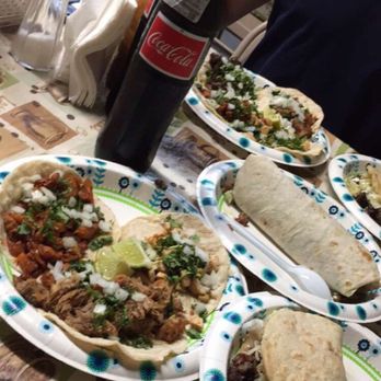 Taqueria San Tadeo - Tacos starting from the left: el pastor, pollo, & carnitas. Gordita in bottom right, burrito in middle & of course Coca Mexicana - Mexican Near Me - Norman, Oklahoma Taqueria San Tadeo - Tacos starting from the left: el pastor, pollo, & carnitas. Gordita in bottom right, burrito in middle & of course Coca Mexicana - Mexican Near Me - Norman, Oklahoma