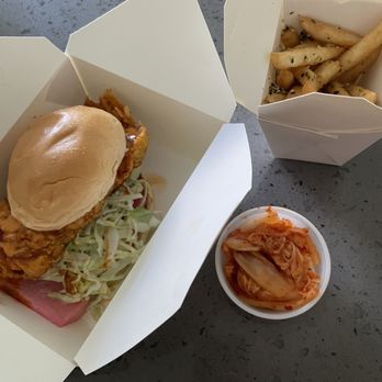Hencredible - Chicken sandwich with kimchi on the side & furikake fries - Sandwiches Near Me - Las Vegas, Nevada