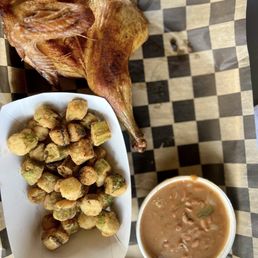 Half chicken with okra and jalapeño garlic pinto beans Half chicken with okra and jalapeño garlic pinto beans