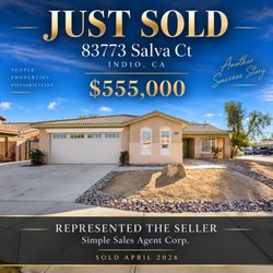Traci Sadler, REALTOR® - Sold in Indio for $555,000 -- Traci Sadler represented the seller in this April 2026 sale.