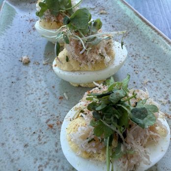 Downriggers - Crab Deviled Eggs- a little dry but had good flavor - American Near Me - Friday Harbor, Washington Downriggers - Crab Deviled Eggs- a little dry but had good flavor - American Near Me - Friday Harbor, Washington