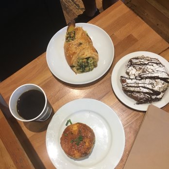 Purebread - Spinach turnover (top), chocolate almond croissant (right), and frittata (bottom). - Bakeries Near Me - Vancouver, British Columbia