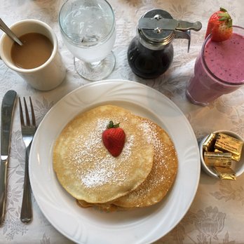 White Lion Restaurant - Big stack of pancakes and a berry/yogurt smoothie - Breakfast & Brunch Near Me - Lake George, New York White Lion Restaurant - Big stack of pancakes and a berry/yogurt smoothie - Breakfast & Brunch Near Me - Lake George, New York