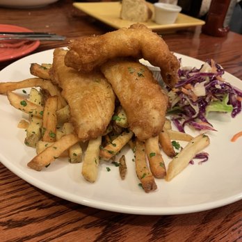 Noyo River Grill - Fish and chips with side of cole slaw - American Near Me - Fort Bragg, California Noyo River Grill - Fish and chips with side of cole slaw - American Near Me - Fort Bragg, California
