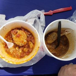 Candies Kitchen - Delicious shrimp and grits on the left with Gumbo on the right.
