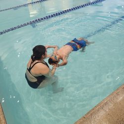 Waterworks Swim School Whittier - My son learning to swim with his instructor Vandi