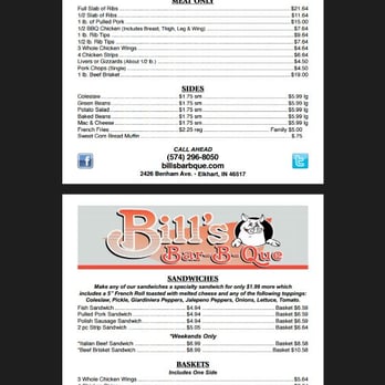 Bill's Bar-B-Que - Our store menu is great for dine in or carry out. Don't see the combination of items you want?. We'll specialize something just for you. - Barbeque Near Me - Elkhart, Indiana