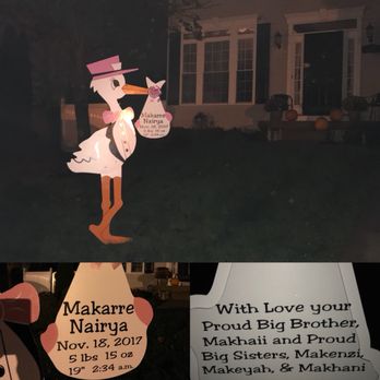 Flying Storks-Yard Stork Sign & Birthday Flocks - Welcome Home Taneytown Maryland beauty, Makarre Born, 11/18/17. - Signmaking Near Me Flying Storks-Yard Stork Sign & Birthday Flocks - Welcome Home Taneytown Maryland beauty, Makarre Born, 11/18/17. - Signmaking Near Me