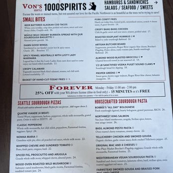 Von's 1000Spirits - Menu - New American Near Me - Seattle, Washington Von's 1000Spirits - Menu - New American Near Me - Seattle, Washington