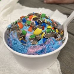 The Ice Cream Shop - Cotton candy with M&Ms in a dish.