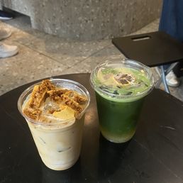 dalgona latte, matcha yuzu which dalgona latte, matcha yuzu which