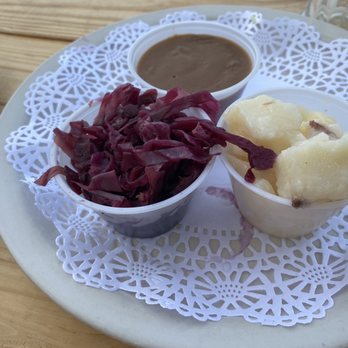 The Hoffmann - German Potato Salad, Red Cabbage, and the mushroom sauce for the Jager Schnitzel - German Near Me - Jensen Beach, Florida