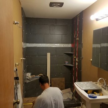 Nova Interiors - Back wall of tile up... Before grout. - General Contractors Near Me - Las Vegas, Nevada