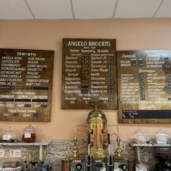 Angelo Brocato - Coffee and gelato menu, look at that old school coffee maker!