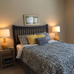 Condo bedroom, designed for professional buyers.