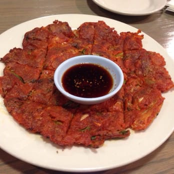 Ahjoomah's Apron - Huge Korean Kimchi Pancake - Korean Near Me - Chicago, Illinois Ahjoomah's Apron - Huge Korean Kimchi Pancake - Korean Near Me - Chicago, Illinois