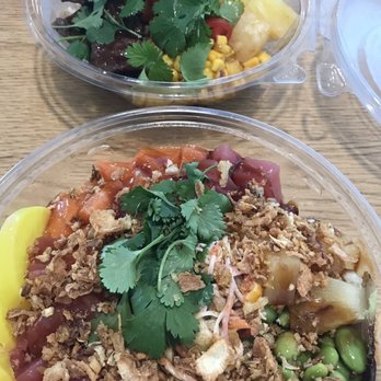 Poke Poke - Hot beef teriyaki bowl on top and u can pick toppings. Bottom: Poke Bowl with tuna and salmon - Poke Near Me - Cocoa Beach, Florida Poke Poke - Hot beef teriyaki bowl on top and u can pick toppings. Bottom: Poke Bowl with tuna and salmon - Poke Near Me - Cocoa Beach, Florida