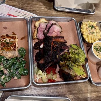 SMKD BBQ - Salmon,, chicken, pastrami, ribs, potato salad, Mac and cheese,creamed corn, beans and ube cornbread! - American Near Me - Henderson, Nevada SMKD BBQ - Salmon,, chicken, pastrami, ribs, potato salad, Mac and cheese,creamed corn, beans and ube cornbread! - American Near Me - Henderson, Nevada